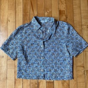 Vintage Cropped Floral Button Down T